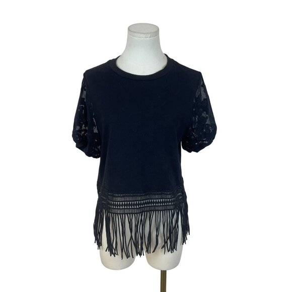 Desigual Womens Black Lace Fringe Hem Top Size XS - Picture 1 of 7